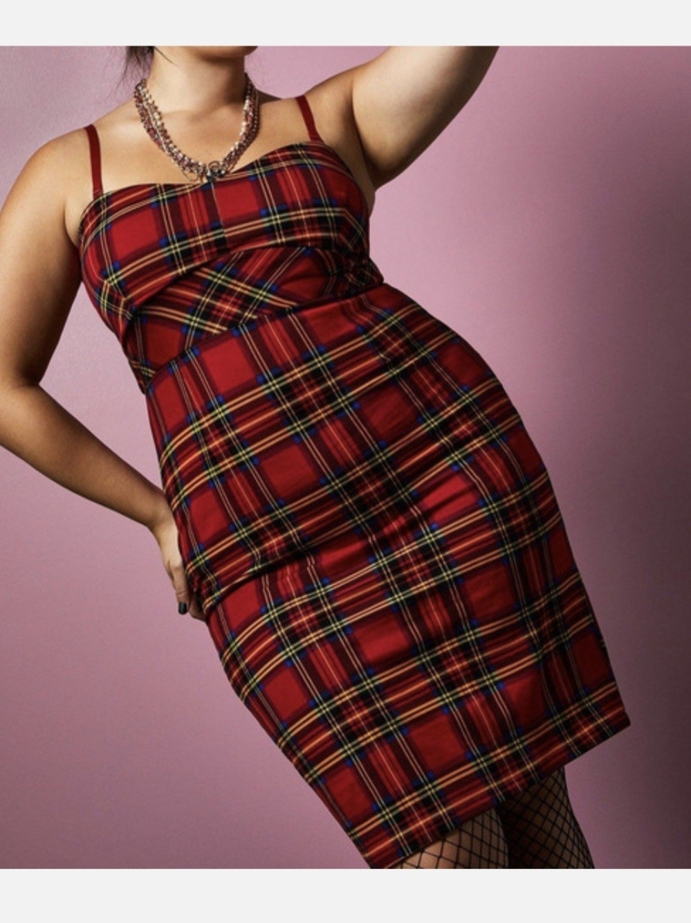 Torrid Betsey Johnson Red plaid Tartan Bodycon Sz 16 Diva Vamp Dress
